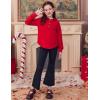Arshiner Girls Button Up Hoodies Kids Casual V Neck Sweatshirt Girl Long Sleeve Shirts Tunic Tops Curved Hem 5-13 Years(Red)