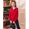 Arshiner Girls Button Up Hoodies Kids Casual V Neck Sweatshirt Girl Long Sleeve Shirts Tunic Tops Curved Hem 5-13 Years(Red)