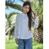 Arshiner Girls Button Up Hoodies Kids Casual V Neck Sweatshirt Girl Long Sleeve Shirts Tunic Tops Curved Hem 5-13 Years(White)