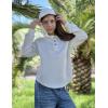 Arshiner Girls Button Up Hoodies Kids Casual V Neck Sweatshirt Girl Long Sleeve Shirts Tunic Tops Curved Hem 5-13 Years(White)