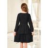Arshiner Girls Dress Fall Sparkly Glitter Puff Sleeves Layer Party Dresses with Belt(Black)