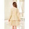 Arshiner Girls Dress Fall Sparkly Glitter Puff Sleeves Layer Party Dresses with Belt(Cream Color)