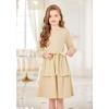 Arshiner Girls Dress Fall Sparkly Glitter Puff Sleeves Layer Party Dresses with Belt(Cream Color)