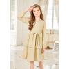 Arshiner Girls Dress Fall Sparkly Glitter Puff Sleeves Layer Party Dresses with Belt(Cream Color)