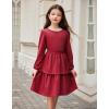 Arshiner Girls Dress Fall Sparkly Glitter Puff Sleeves Layer Party Dresses with Belt(Deep Red)