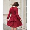 Arshiner Girls Dress Fall Sparkly Glitter Puff Sleeves Layer Party Dresses with Belt(Deep Red)