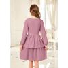 Arshiner Girls Dress Fall Sparkly Glitter Puff Sleeves Layer Party Dresses with Belt(Dirty Pink)