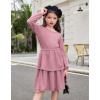 Arshiner Girls Dress Fall Sparkly Glitter Puff Sleeves Layer Party Dresses with Belt(Dirty Pink)