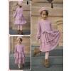 Arshiner Girls Dress Fall Sparkly Glitter Puff Sleeves Layer Party Dresses with Belt(Dirty Pink)