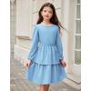 Arshiner Girls Dress Fall Sparkly Glitter Puff Sleeves Layer Party Dresses with Belt(Light Blue)