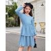 Arshiner Girls Dress Fall Sparkly Glitter Puff Sleeves Layer Party Dresses with Belt(Light Blue)