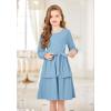 Arshiner Girls Dress Fall Sparkly Glitter Puff Sleeves Layer Party Dresses with Belt(Light Blue)