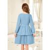Arshiner Girls Dress Fall Sparkly Glitter Puff Sleeves Layer Party Dresses with Belt(Light Blue)