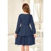 Arshiner Girls Dress Fall Sparkly Glitter Puff Sleeves Layer Party Dresses with Belt(Navy Blue)