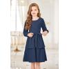 Arshiner Girls Dress Fall Sparkly Glitter Puff Sleeves Layer Party Dresses with Belt(Navy Blue)