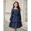 Arshiner Girls Dress Fall Sparkly Glitter Puff Sleeves Layer Party Dresses with Belt(Navy Blue)