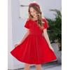 Arshiner Girls Dress Short Sleeve Solid Summer A-line Swing Twirly Skater Casual Dresses for Kids 4-14 Years