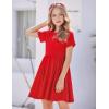 Arshiner Girls Dress Short Sleeve Solid Summer A-line Swing Twirly Skater Casual Dresses for Kids 4-14 Years
