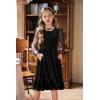 Arshiner Girls Dresses Contrast Mesh Velvet Long Sleeve A-Line Vintage Party Dress with Pockets(Black)