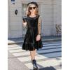 Arshiner Girls Dresses Contrast Mesh Velvet Long Sleeve A-Line Vintage Party Dress with Pockets(Black)