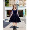 Arshiner Girls Dresses Contrast Mesh Velvet Long Sleeve A-Line Vintage Party Dress with Pockets(Blue)