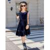 Arshiner Girls Dresses Contrast Mesh Velvet Long Sleeve A-Line Vintage Party Dress with Pockets(Blue)