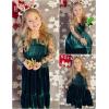 Arshiner Girls Dresses Contrast Mesh Velvet Long Sleeve A-Line Vintage Party Dress with Pockets(Green)