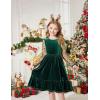 Arshiner Girls Dresses Contrast Mesh Velvet Long Sleeve A-Line Vintage Party Dress with Pockets(Green)