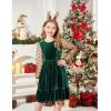 Arshiner Girls Dresses Contrast Mesh Velvet Long Sleeve A-Line Vintage Party Dress with Pockets(Green)