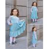 Arshiner Girls Dresses Contrast Mesh Velvet Long Sleeve A-Line Vintage Party Dress with Pockets(Light Blue)
