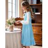 Arshiner Girls Dresses Contrast Mesh Velvet Long Sleeve A-Line Vintage Party Dress with Pockets(Light Blue)