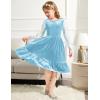 Arshiner Girls Dresses Contrast Mesh Velvet Long Sleeve A-Line Vintage Party Dress with Pockets(Light Blue)