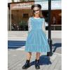 Arshiner Girls Dresses Contrast Mesh Velvet Long Sleeve A-Line Vintage Party Dress with Pockets(Light Blue)