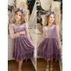 Arshiner Girls Dresses Contrast Mesh Velvet Long Sleeve A-Line Vintage Party Dress with Pockets(Light Purple)
