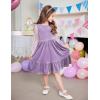 Arshiner Girls Dresses Contrast Mesh Velvet Long Sleeve A-Line Vintage Party Dress with Pockets(Light Purple)