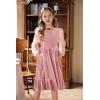 Arshiner Girls Dresses Contrast Mesh Velvet Long Sleeve A-Line Vintage Party Dress with Pockets(Pink)