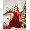 Arshiner Girls Dresses Contrast Mesh Velvet Long Sleeve A-Line Vintage Party Dress with Pockets(Red)