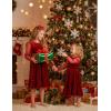 Arshiner Girls Dresses Contrast Mesh Velvet Long Sleeve A-Line Vintage Party Dress with Pockets(Red)