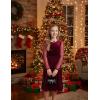 Arshiner Girls Dresses Contrast Mesh Velvet Long Sleeve A-Line Vintage Party Dress with Pockets(Wine Red)