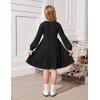 Arshiner Girls Dresses Lantern Long Sleeve Textured Casual Dress with Pockets for 5-12 Years(Black)