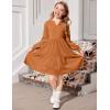 Arshiner Girls Dresses Lantern Long Sleeve Textured Casual Dress with Pockets for 5-12 Years(Burnt Orange)