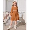 Arshiner Girls Dresses Lantern Long Sleeve Textured Casual Dress with Pockets for 5-12 Years(Burnt Orange)