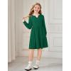 Arshiner Girls Dresses Lantern Long Sleeve Textured Casual Dress with Pockets for 5-12 Years(Dark Green)