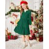Arshiner Girls Dresses Lantern Long Sleeve Textured Casual Dress with Pockets for 5-12 Years(Dark Green)