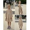 Arshiner Girls Dresses Lantern Long Sleeve Textured Casual Dress with Pockets for 5-12 Years(Khaki)