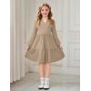 Arshiner Girls Dresses Lantern Long Sleeve Textured Casual Dress with Pockets for 5-12 Years(Khaki)