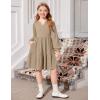 Arshiner Girls Dresses Lantern Long Sleeve Textured Casual Dress with Pockets for 5-12 Years(Khaki)