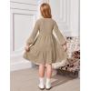 Arshiner Girls Dresses Lantern Long Sleeve Textured Casual Dress with Pockets for 5-12 Years(Khaki)