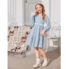 Arshiner Girls Dresses Lantern Long Sleeve Textured Casual Dress with Pockets for 5-12 Years(Light Blue)