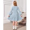 Arshiner Girls Dresses Lantern Long Sleeve Textured Casual Dress with Pockets for 5-12 Years(Light Blue)